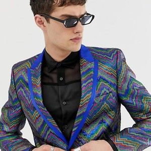 NWT ASOS EDITION Rainbow Zig Zag Jacquard Tall Slim Tuxedo
